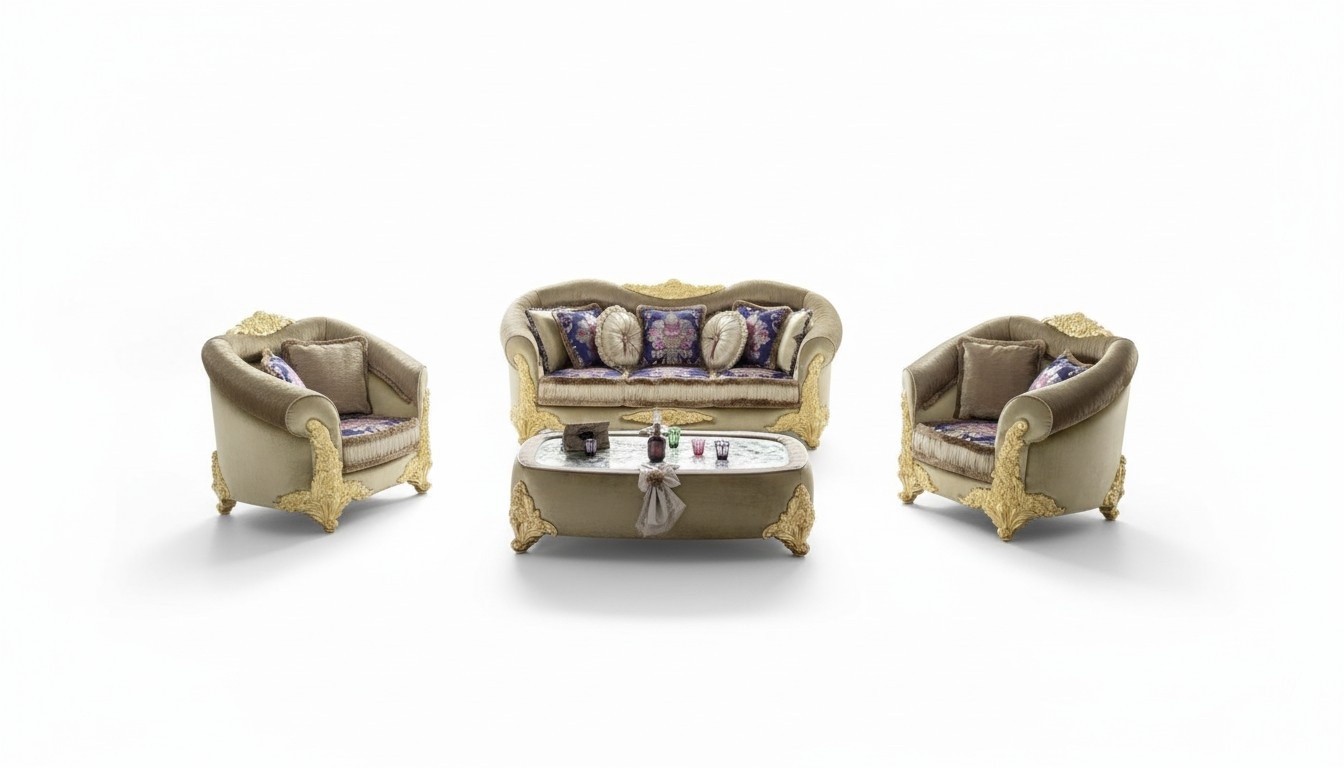 Sofa Polster 3 2 1 Sitzer Barock Holz 3tlg. Luxus Möbel Klassischer Sofagarnitur