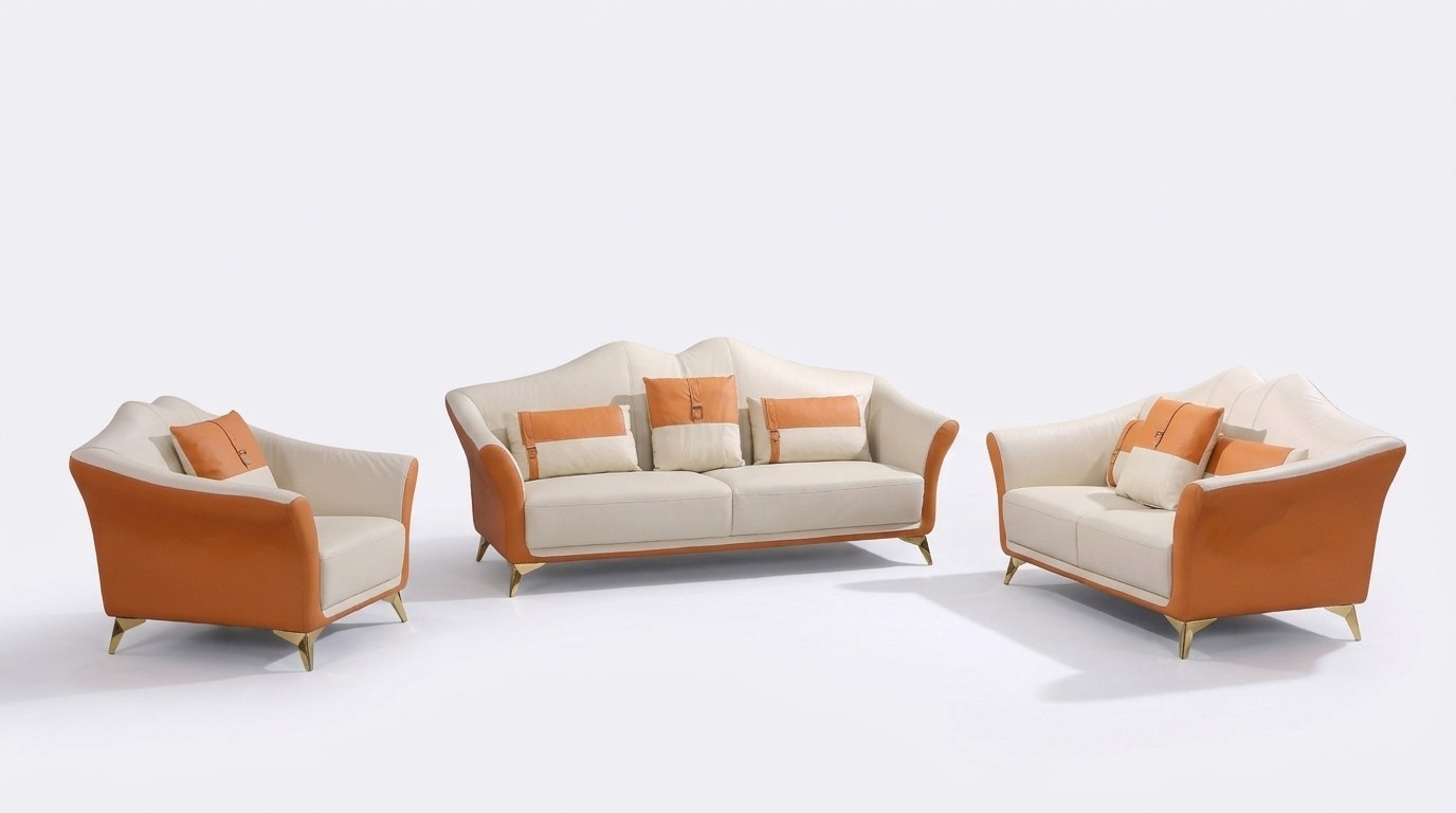 Sofa Polster Leder Couch Sitz Komplett Set Moderne Garnitur 3+2+1 Sitzer