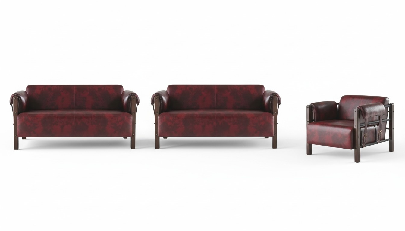 Sofa-Set 2-Sitzer Sessel Ledersofas Komplett Leder Holz Modern Weiche