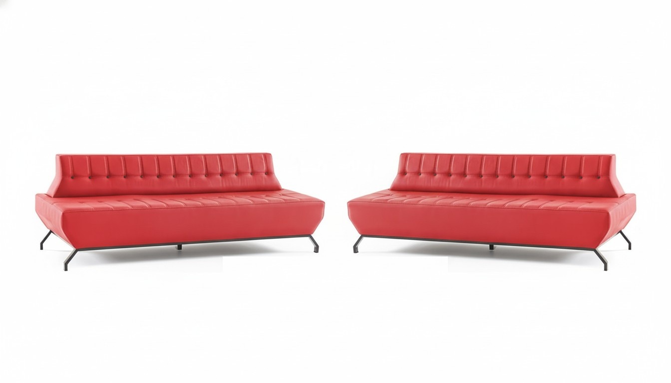 Sofa-Set Edelstahl Leder Chesterfield 2-Sitzer Sofas Leder Art Deco Rot