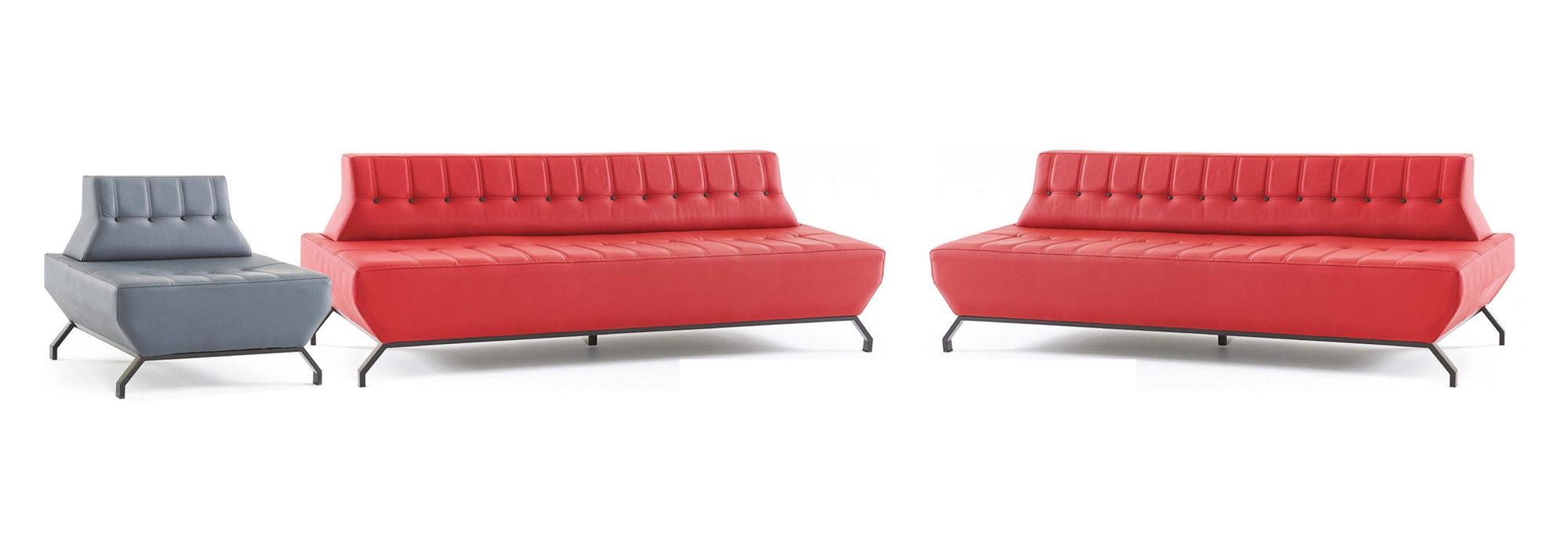 Sofa-Set Rot 3-Sitzer Grau Sessel Art Deco Sofas Chesterfield Couch Leder