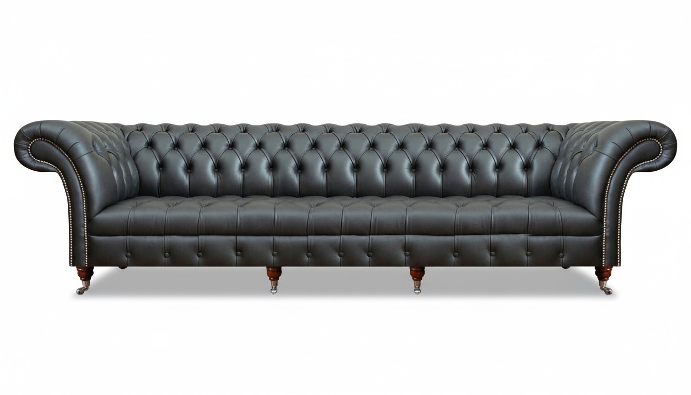 Sofa Viersitzer Couch Schwarz Leder Polstermöbel Chesterfield Einrichtung