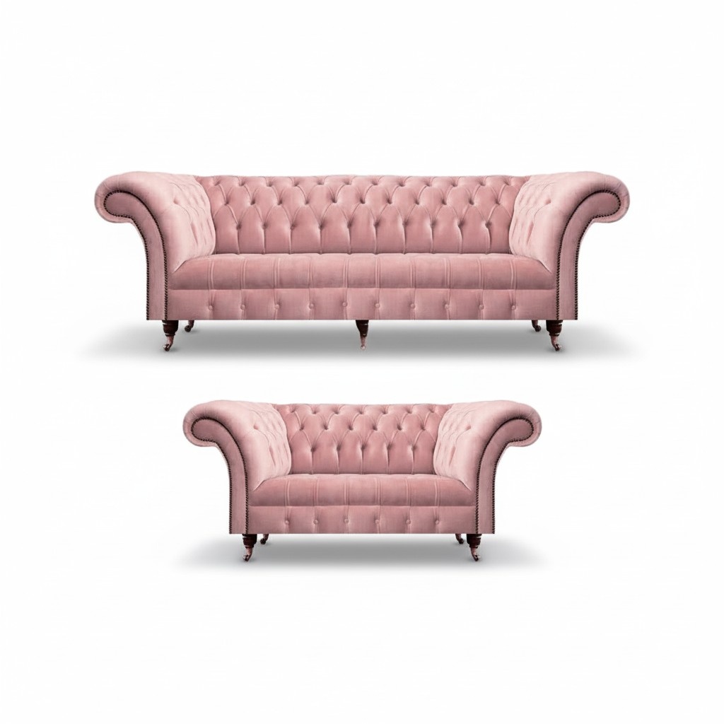 Sofagarnitur 2tlg Rosa Komplett Chesterfield Wohnzimmer 2x Sofas Neu Einrichtung