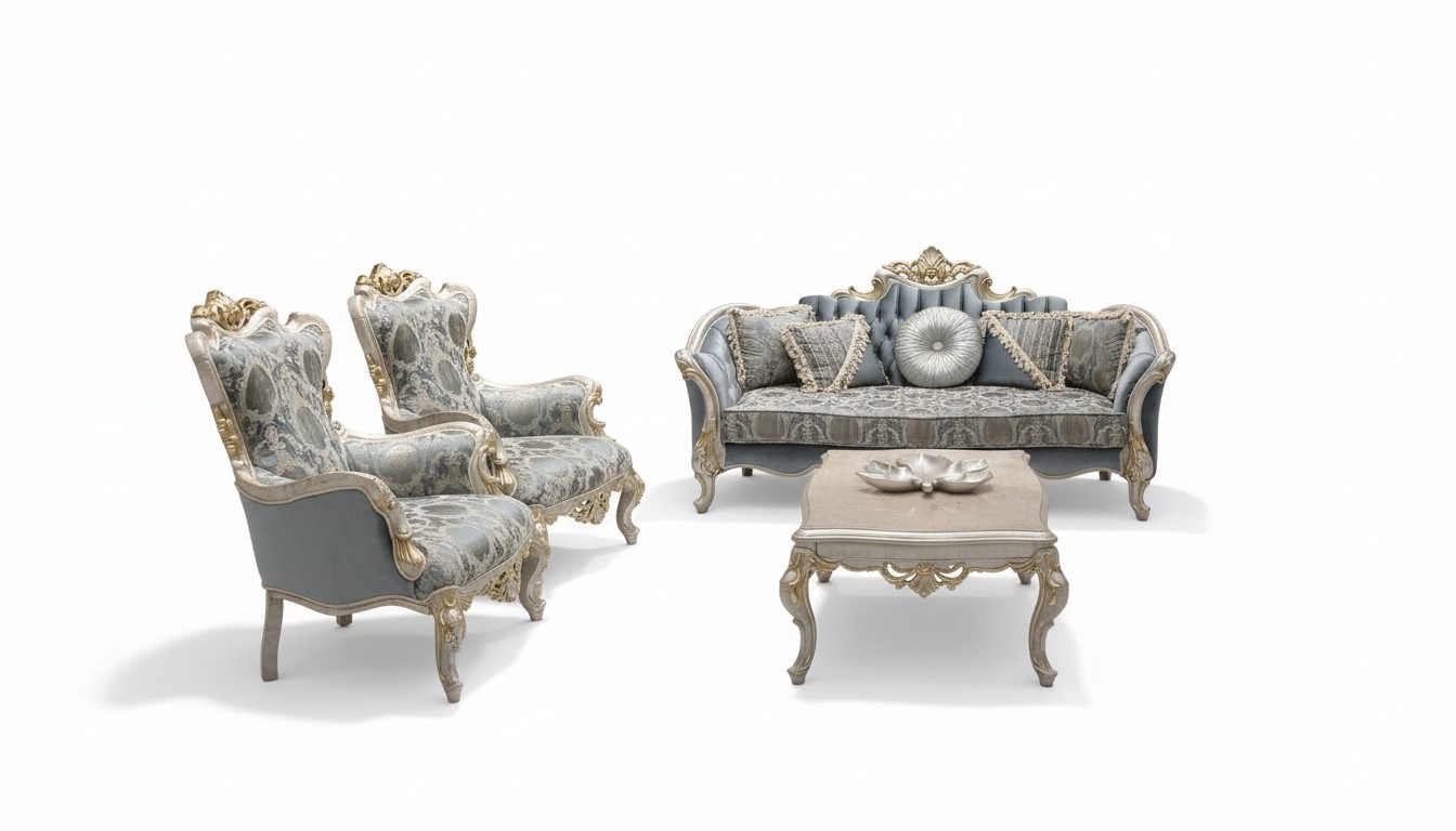 Sofagarnitur 3+1+1 Sitzer Couchtisch Luxus Sofa Sessel Sofas Stoff Couch Tisch