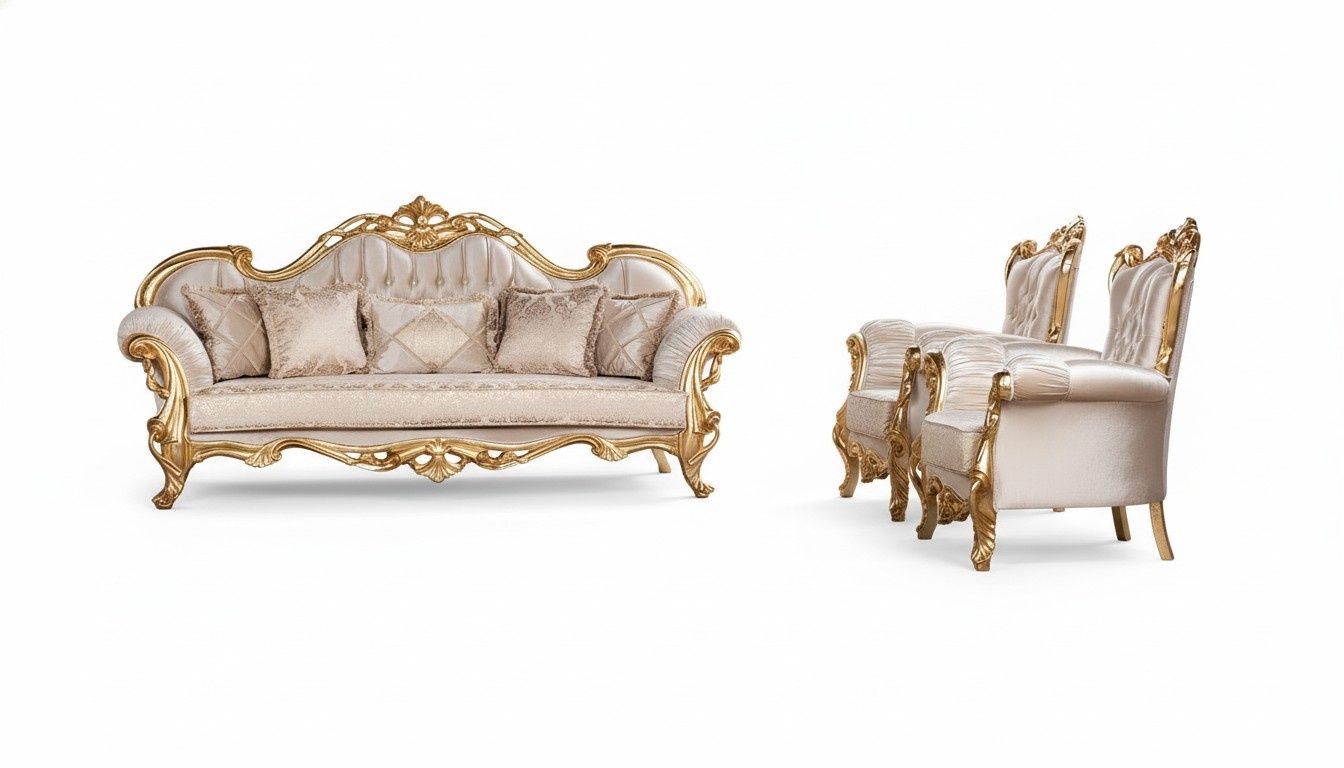 Sofagarnitur 3+1+1 Sitzer Sofa Sessel Sofas Sitz Garnitur Gruppe Stoff Barock