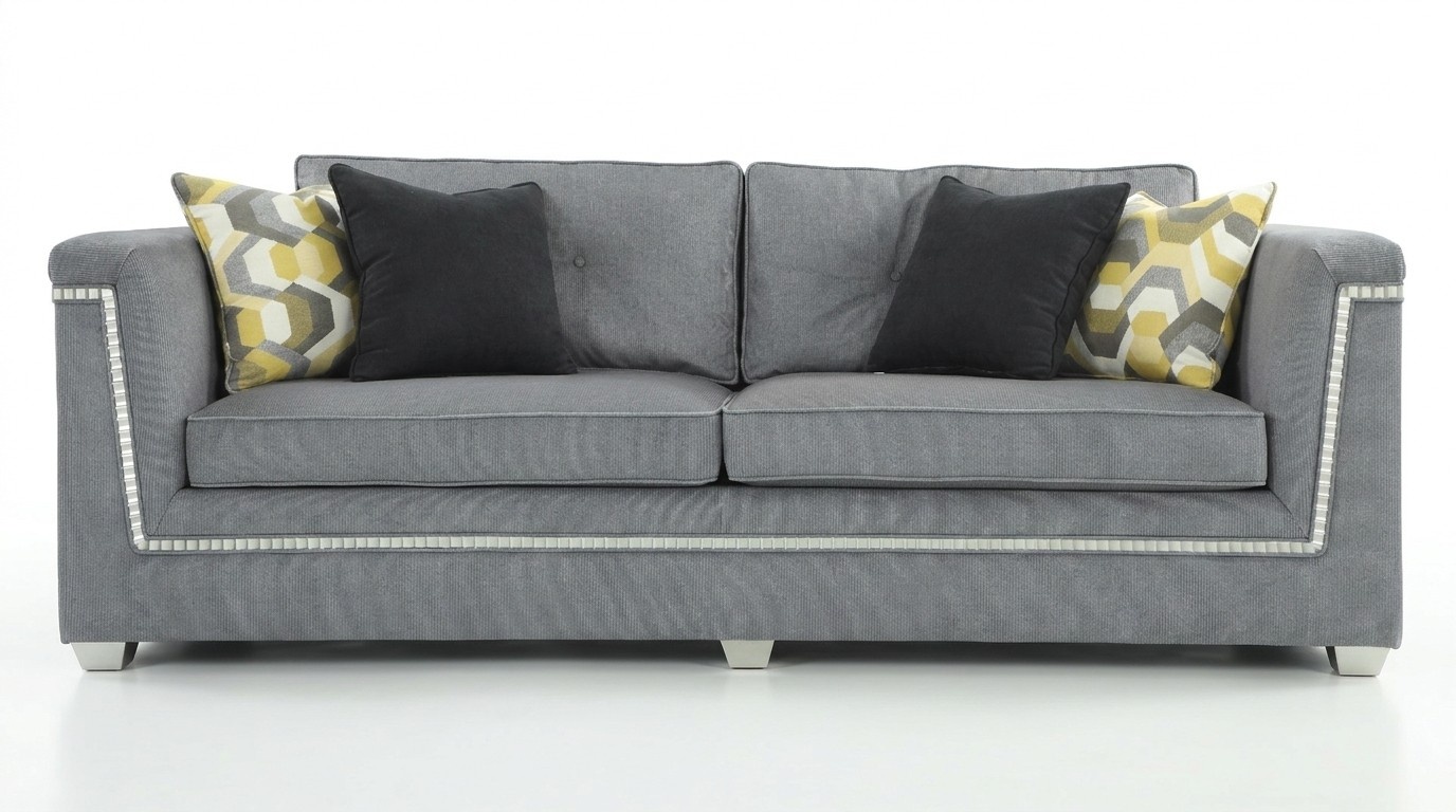 Sofagarnitur 3+1 Grau Wohnzimmer Textil Polstermöbel Modernes Sofa