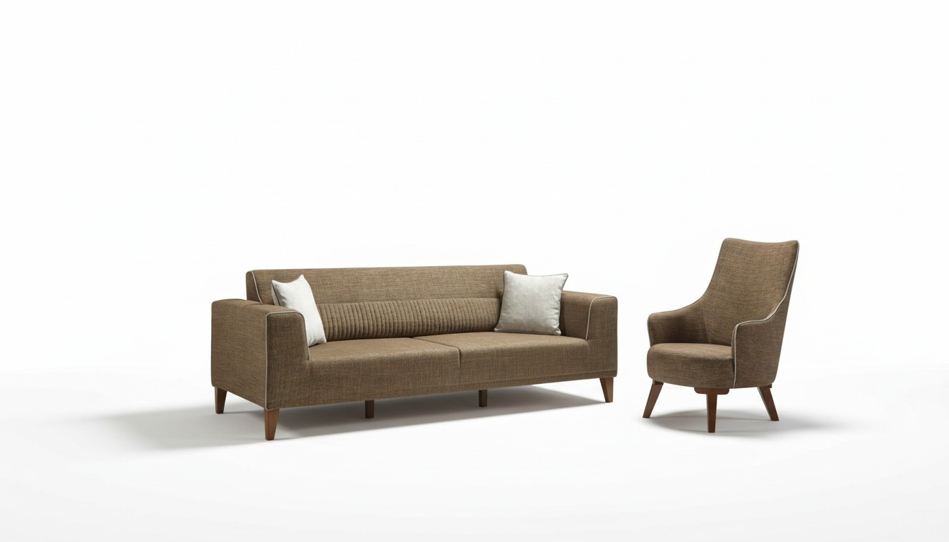 Sofagarnitur 3+1 Sitz Polster Sofa Polstergarnitur Möbel braun Stoff