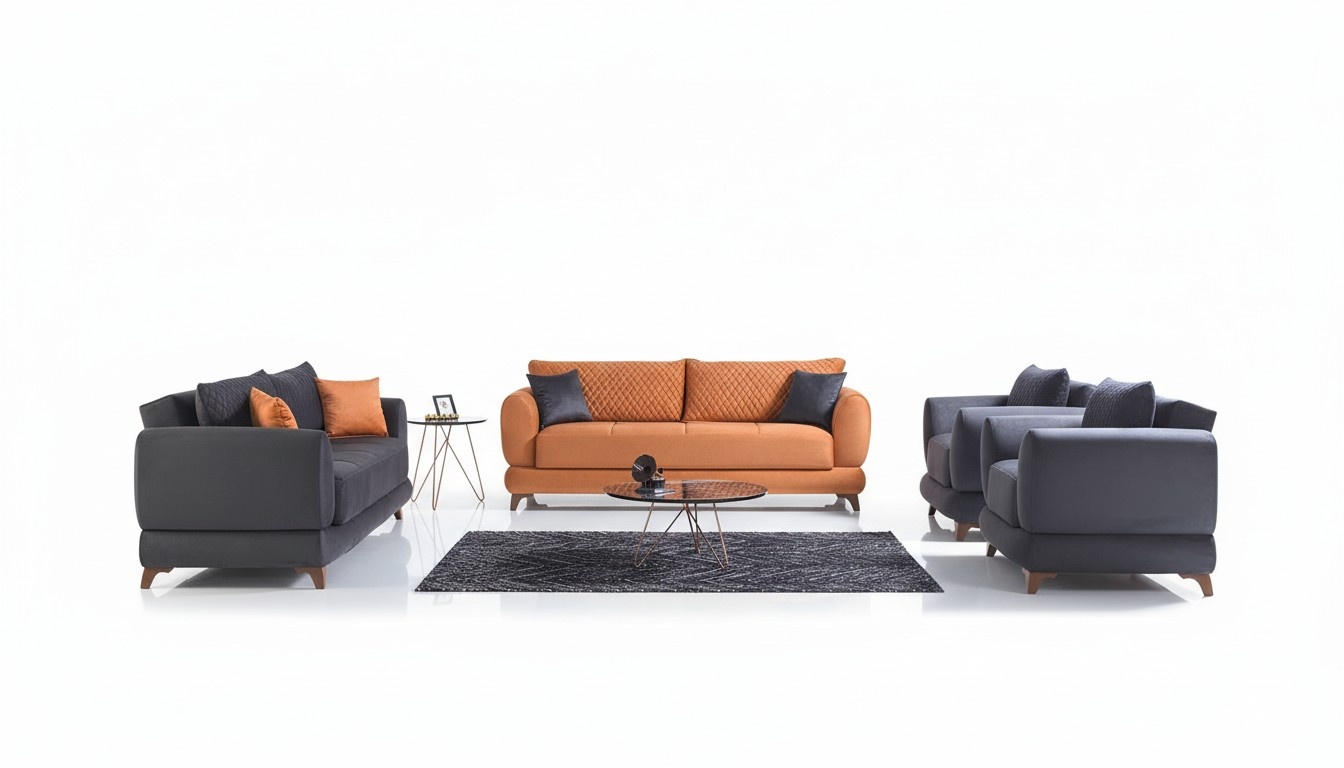 Sofagarnitur 4 Stück Holz Wohnzimmer Luxus Sofa Modern Stoff Komplett