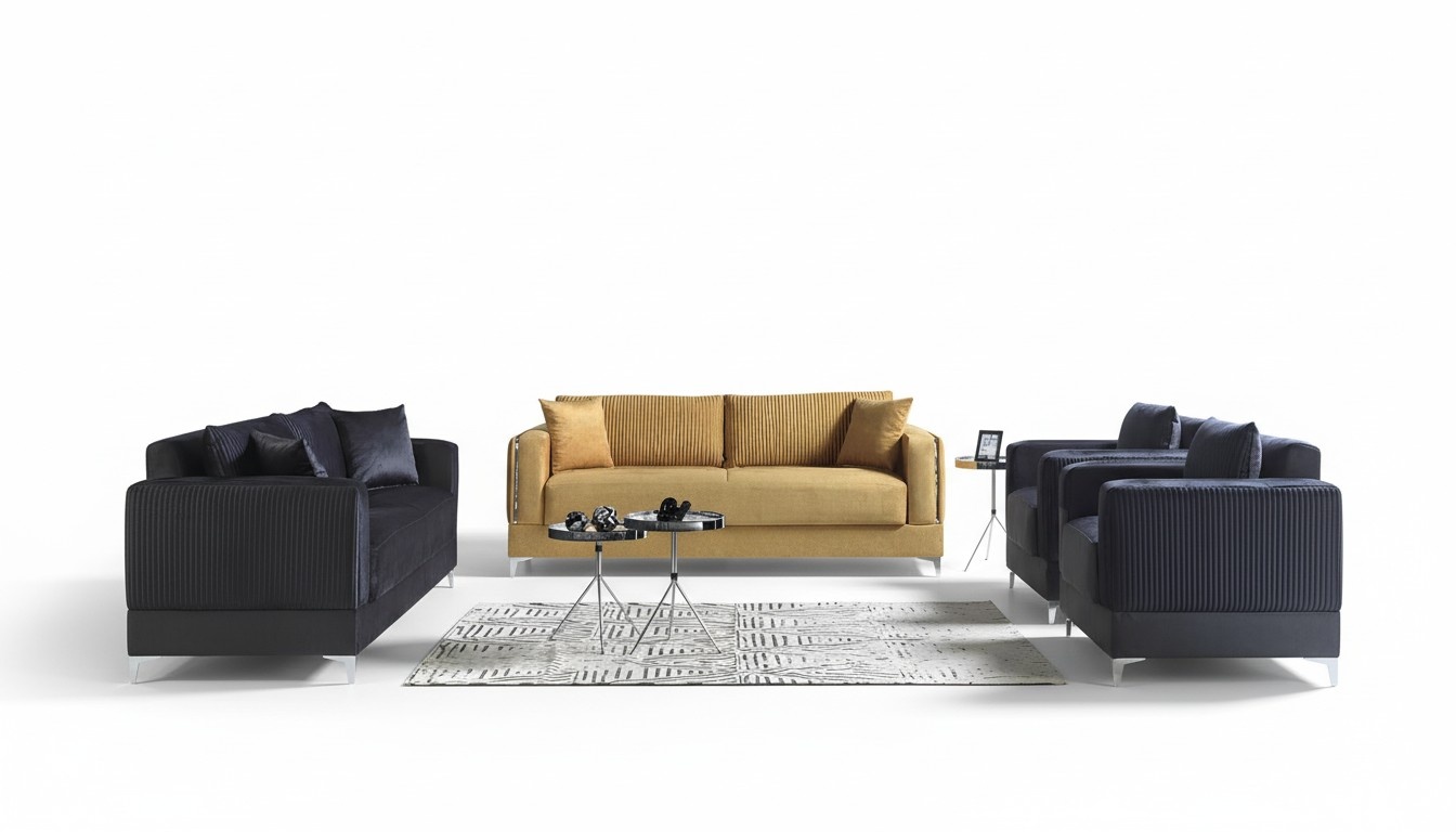 Sofagarnitur 3+2+1+1 Sitzer Textil Modern Komplett Sessel Sofa 4 Stück