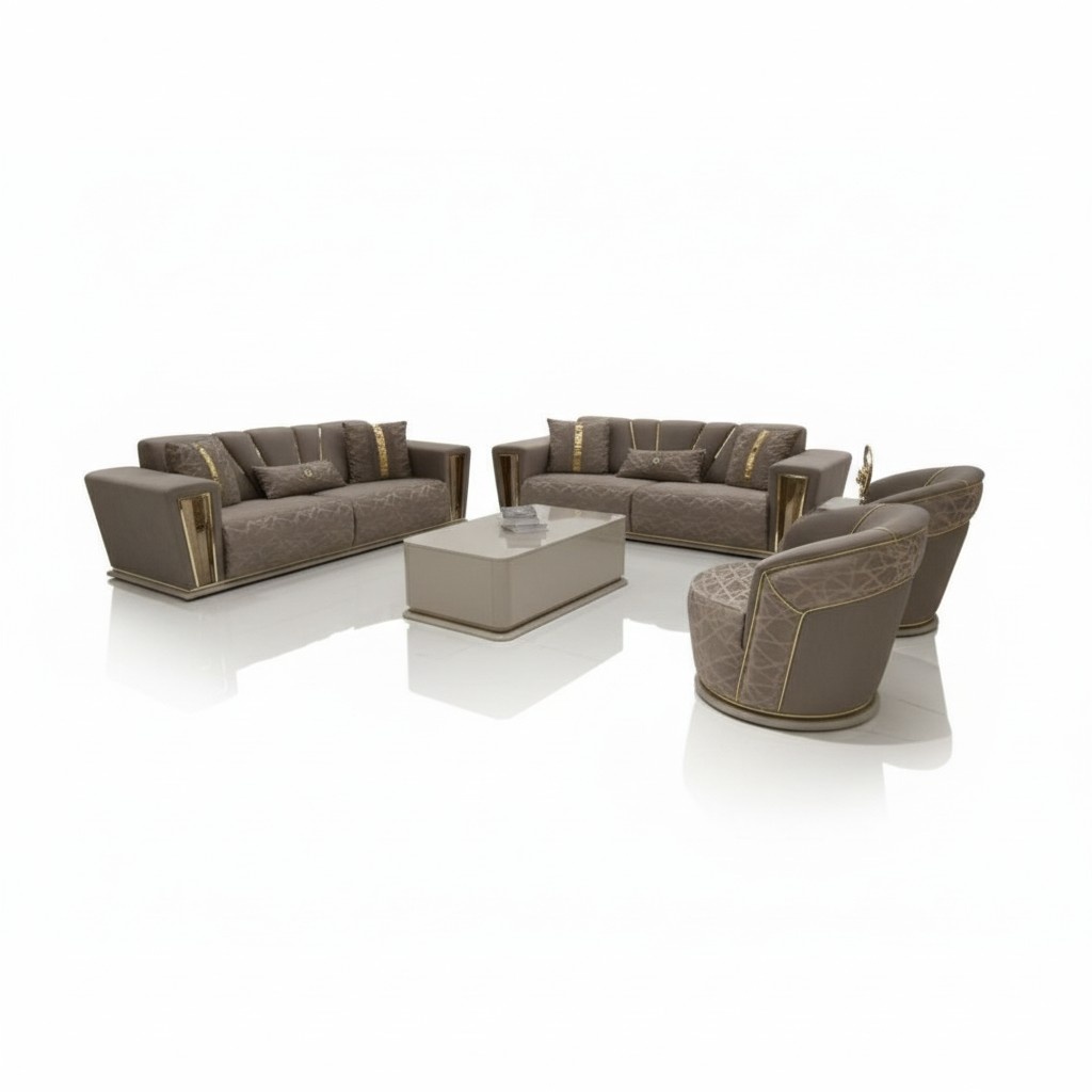 Sofagarnitur 3+3+1+1 Sitzer + Couchtisch + Wohnwand Modern Textil Komplett