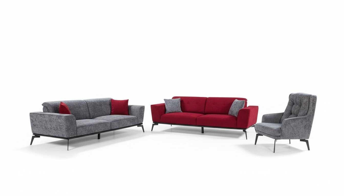 Sofagarnitur 331 Sitz Polster Sofa Wohnlandschaft Möbel Rot Grau