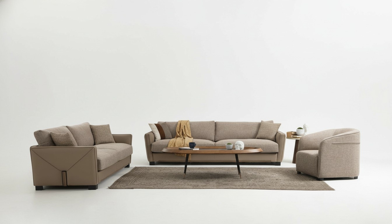 Sofagarnitur 331 Sitzer Sessel Dreisitzer Modern Stoff Beige Set 3tlg