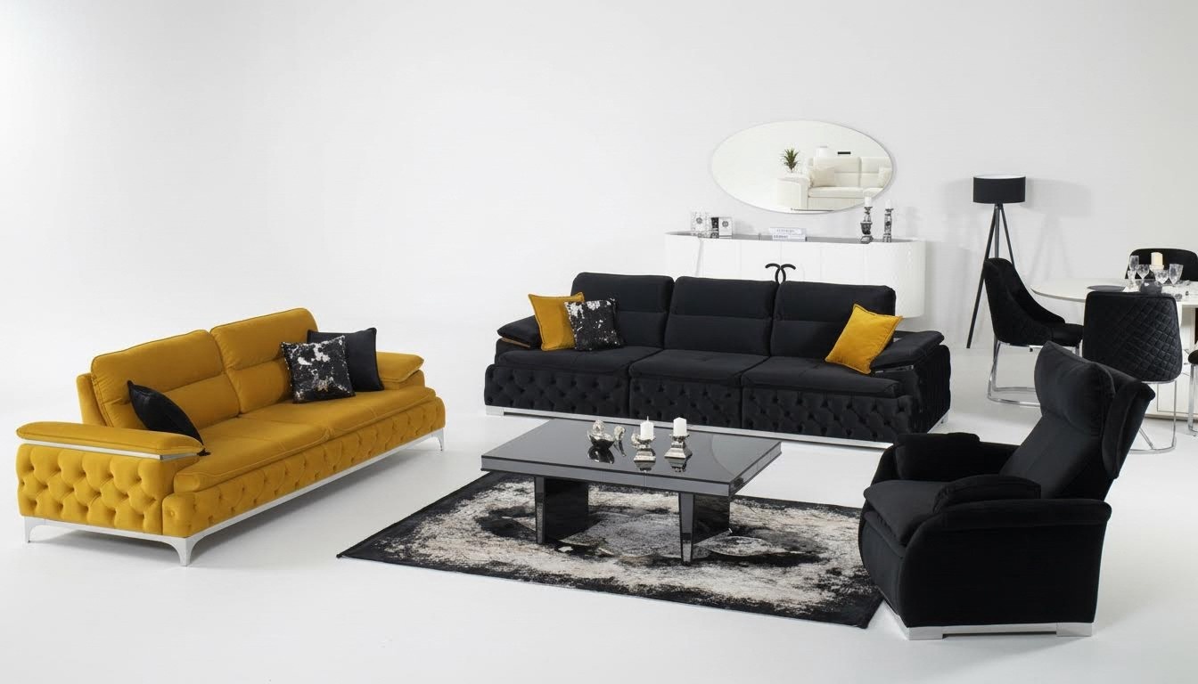 Sofagarnitur 3+3+1 Sitzer Sofa Couch Polster Garnitur Couchen Stoff