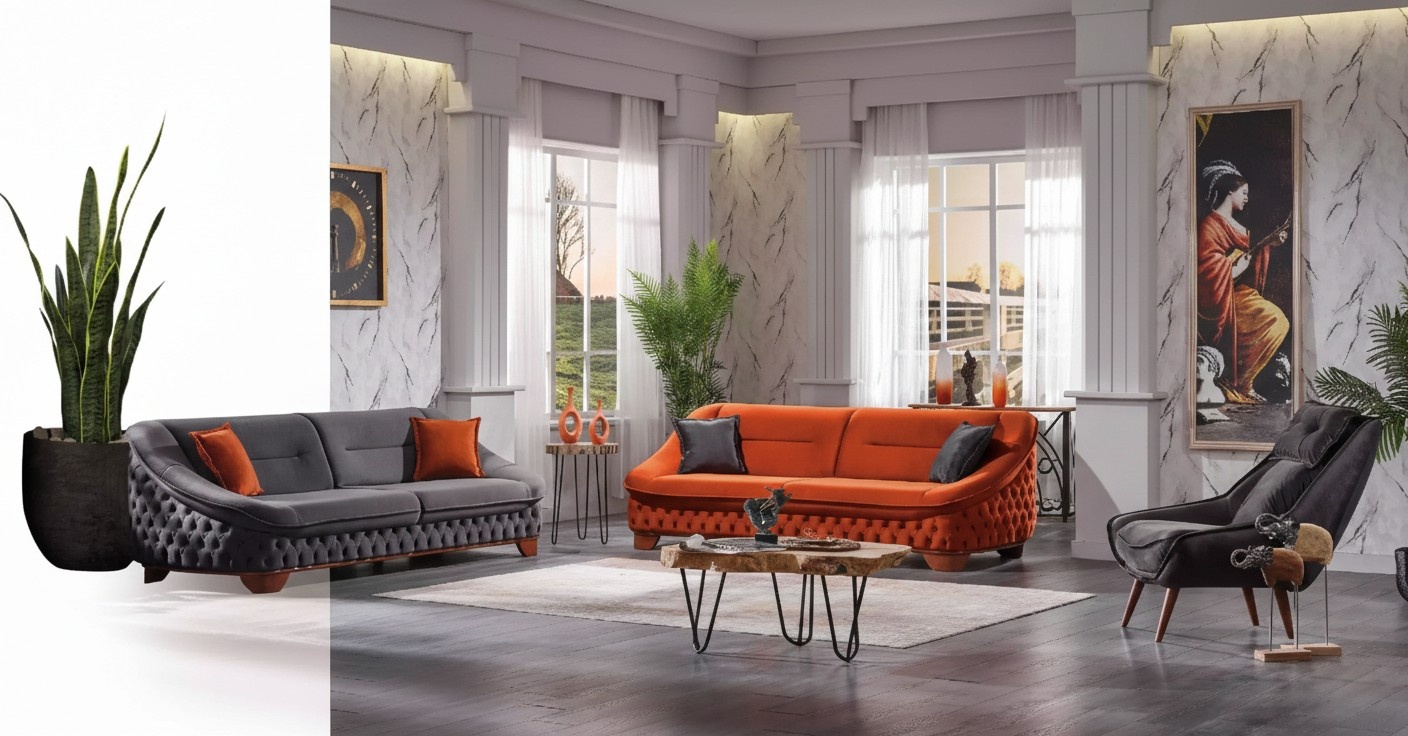 Sofagarnitur 3+3+1 Sitzer Sofas Set Chesterfield Wohnzimmer Komplett 3tlg