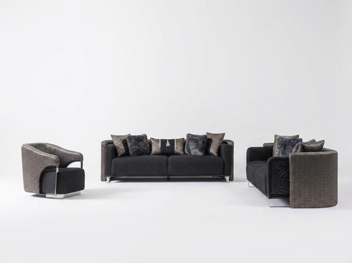 Sofagarnitur 3+3+1 Sitzer Wohnzimmer Set Komplett Textil Sofa Sessel Holz Neu