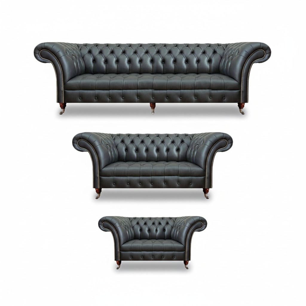 Sofagarnitur 3tlg Leder Sofas Komplett Wohnzimmer Polstermöbel Neu Chesterfield