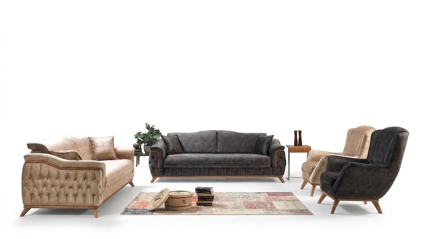 Sofagarnitur 3+3+1+1 Sitzer Stoff Design Couch Polster Sofas Garnitur