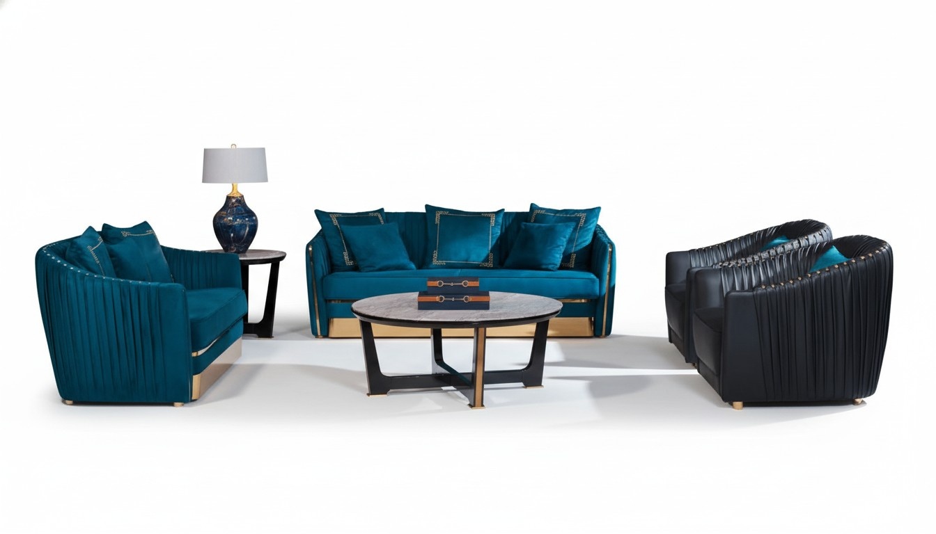 Sofagarnitur 5tlg. Set Sofa Sitzer Couchtisch Couch Modern Sofas Ledersofa