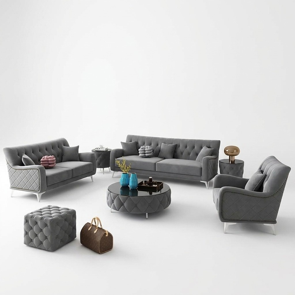 Sofagarnitur 7tlg. Set Sofa Sitzer Couchtisch Couch Modern Sofas Samtsofa Neu