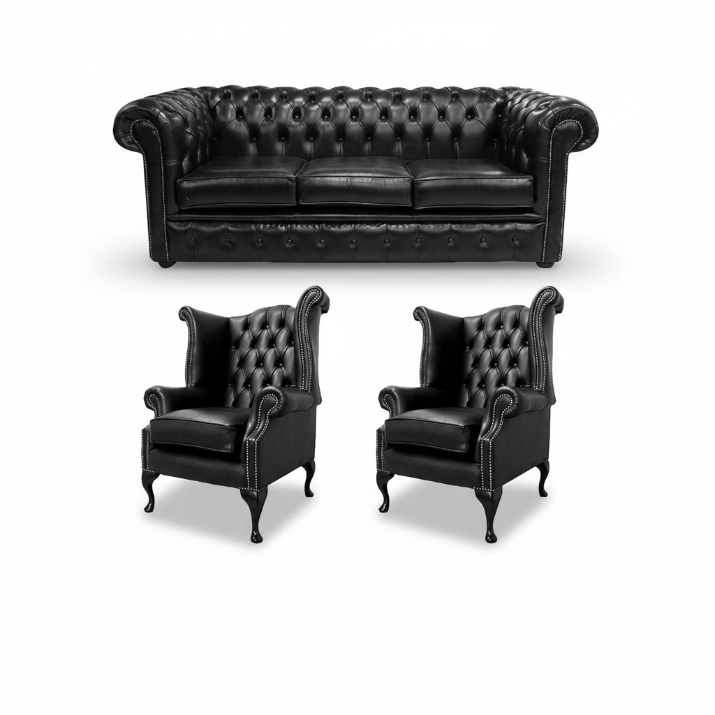 Sofagarnitur Chesterfield Polster Sofa Garnitur Ohrensessel 100% Leder Sofort