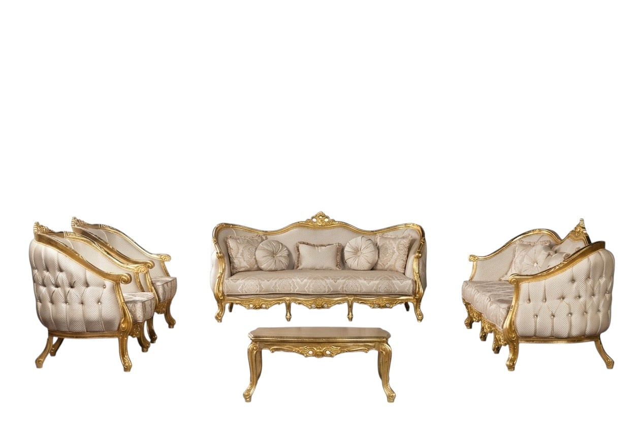 Sofagarnitur Couch Set Möbel Garnitur Samt Holz 5tlg. Chesterfield Neu