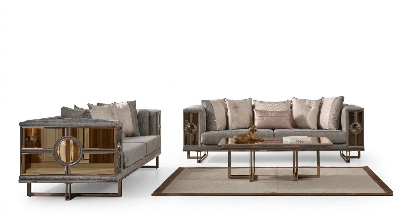 Sofagarnitur Dreisitzer Grau Luxus Sofa Modern Set Couchtisch 3tlg Neu