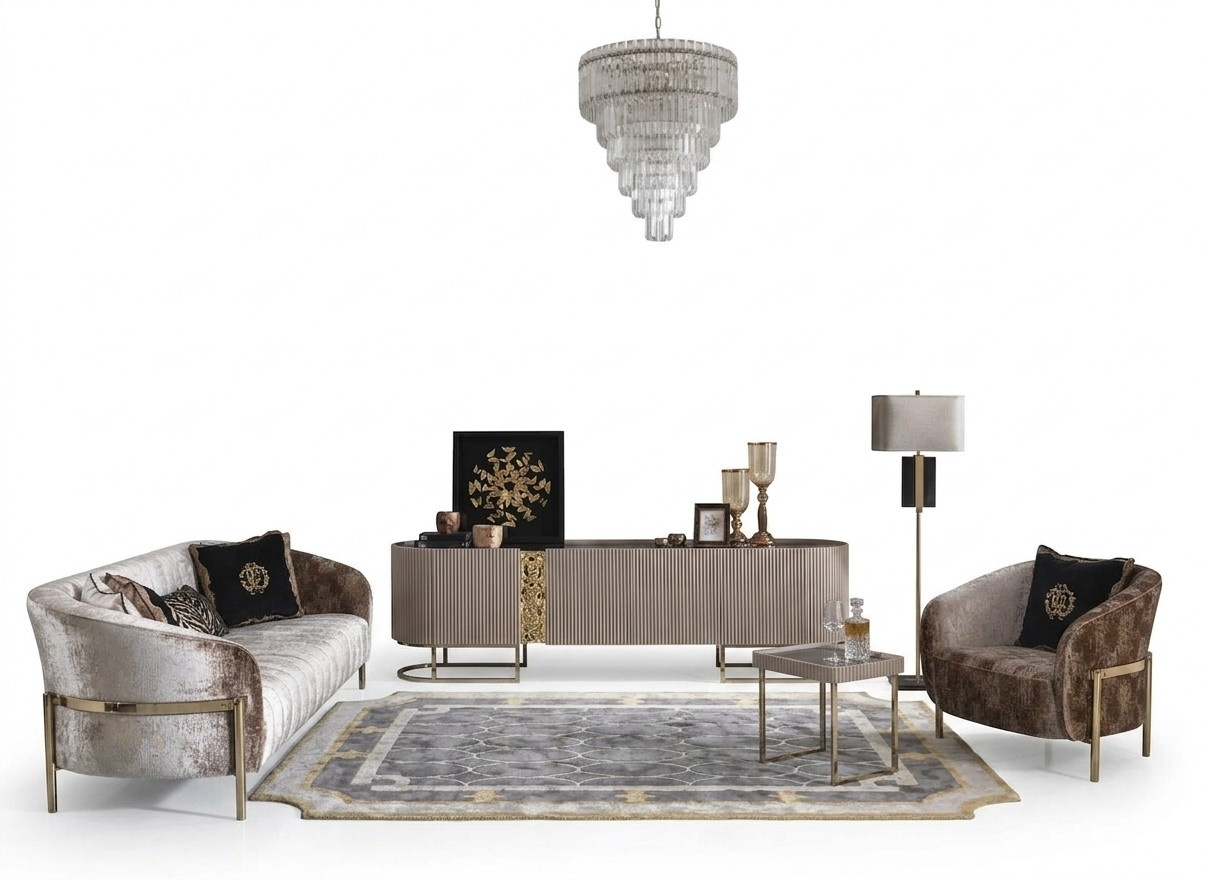 Sofagarnitur Dreisitzer Sessel Beige Stoffsofa RTV Beistelltisch 4tlg