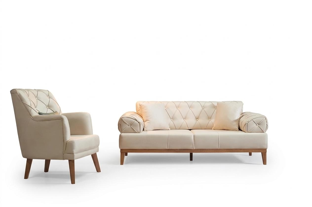 Sofagarnitur Garnitur Sofas Sofa Sessel Dreisitzer 3+1 Sitzer beige