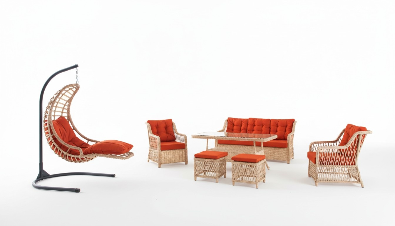 Sofagarnitur Gartenmöbel Tisch Hocker Sessel Veranda Sitzgruppe 6tlg.