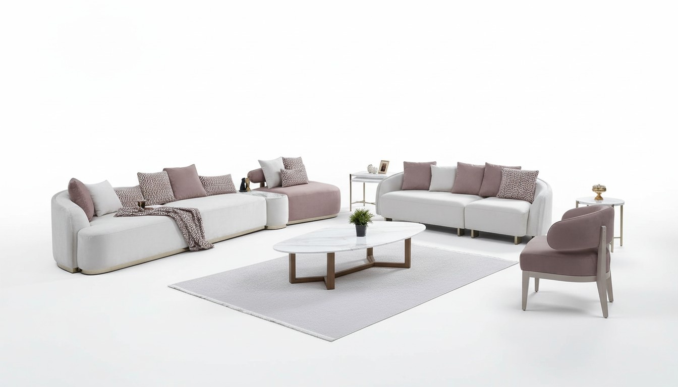 Sofagarnitur Große Sofa Polstersofa Stoffsofa Rosa Dreisitzer Set 4tlg