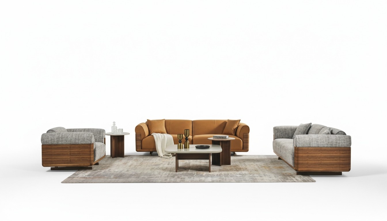 Sofagarnitur Komplette Couchgarnitur Polstersofa Braun Stoff Stoffsofa