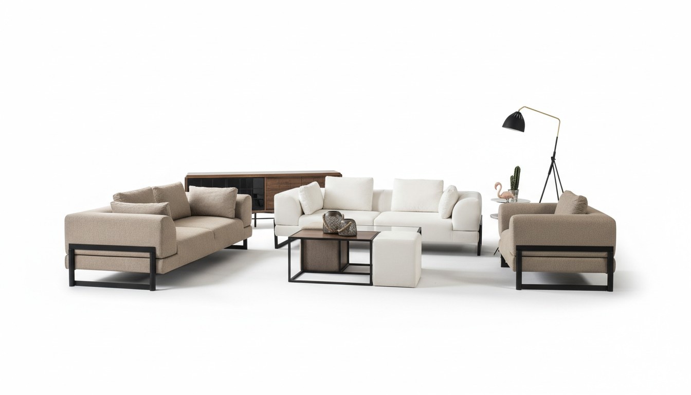 Sofagarnitur Komplette Polstersofa Couchgarnitur Grau Stoff Stoffsofa