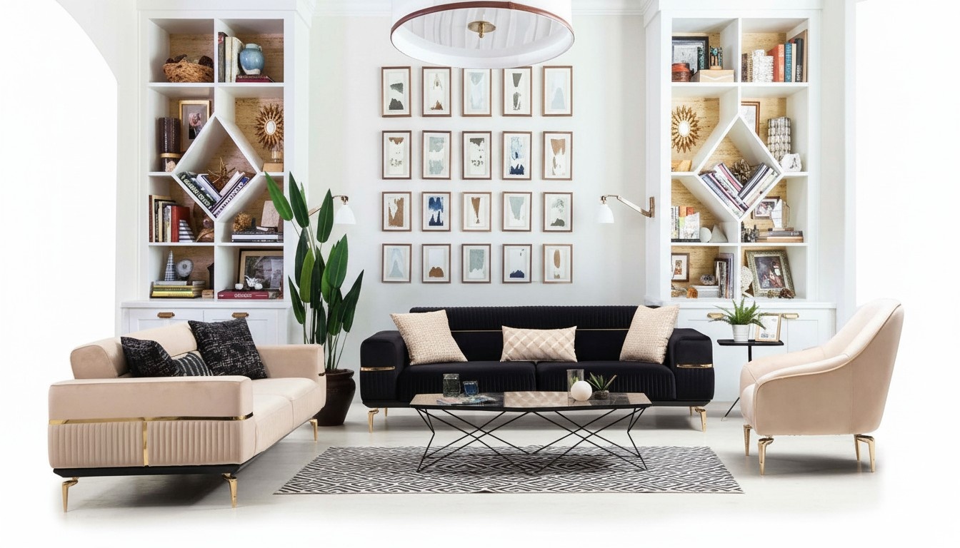 Sofagarnitur Komplette Sitzgruppe Sofa 3+3+1 Sitz Sessel Stoff Couch Couchen Neu