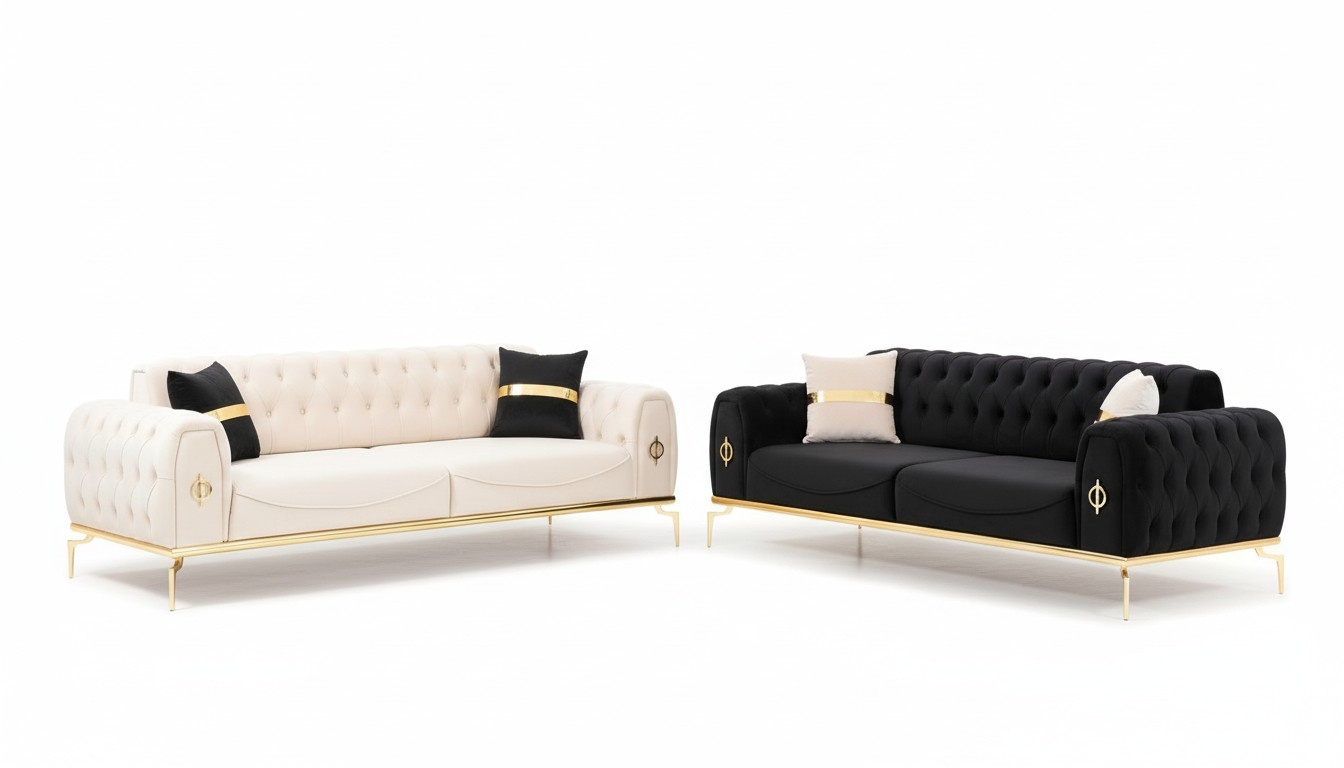 Sofagarnitur Luxus Chesterfield Sitzgruppe Dreisitzer Schwarz 3+3 Sitz