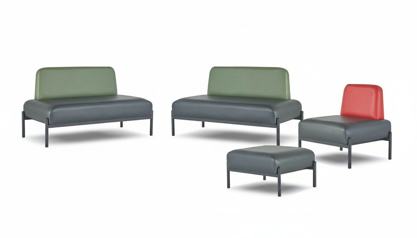 Sofagarnitur Schwarz Grün Rot Art Deco Sofa-Set 2-Sitzer Sessel Hocker