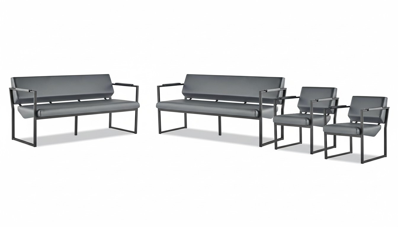 Sofagarnitur Schwarz Modern Ledersofa Sofa-Set 3-Sitzer Sessel Edelstahl