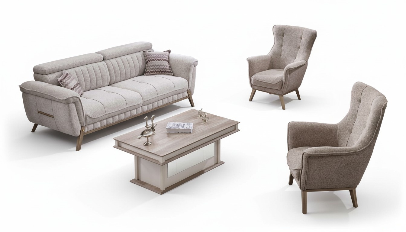 Sofagarnitur Sofa Couch Polster Set Möbel Einrichtung Wohnzimmer Tisch 4tlg.