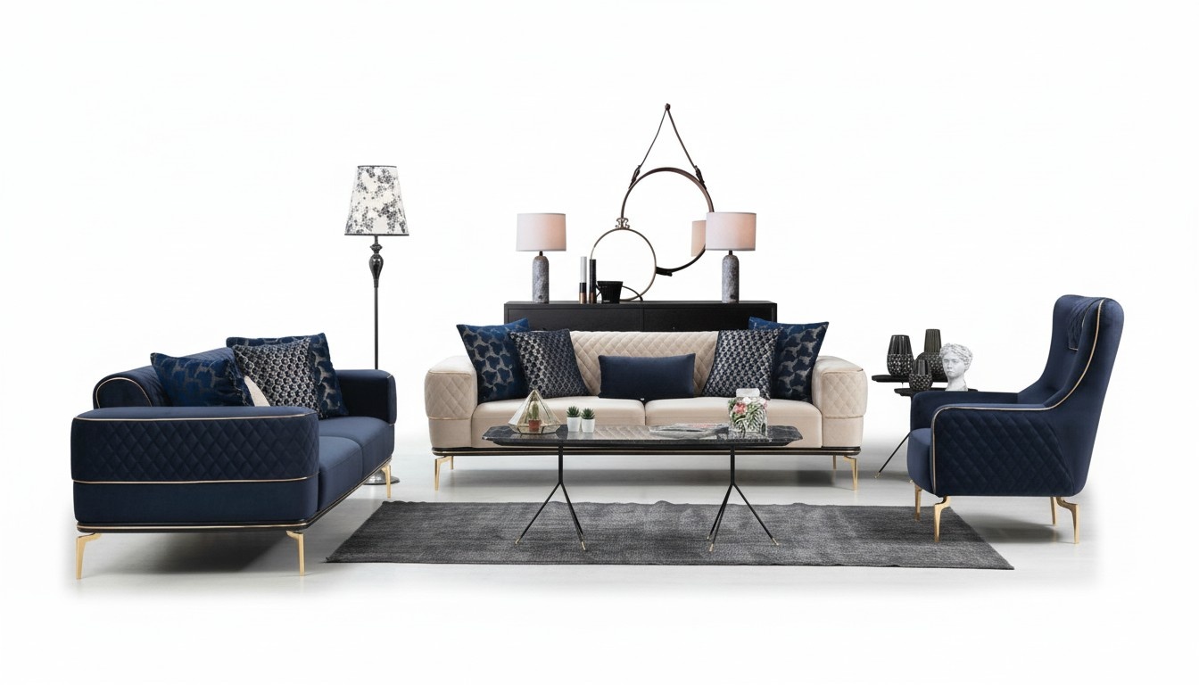 Sofagarnitur Sofa Luxus Sessel Sofas Dreisitzer 3+3+1 Sitzer Garnitur Modern