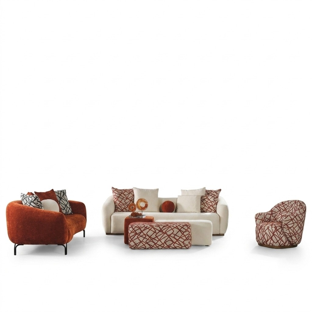 Sofagarnitur Sofa Sessel 431 Sitz Stoff Luxus Sofas Orange Wohnzimmer