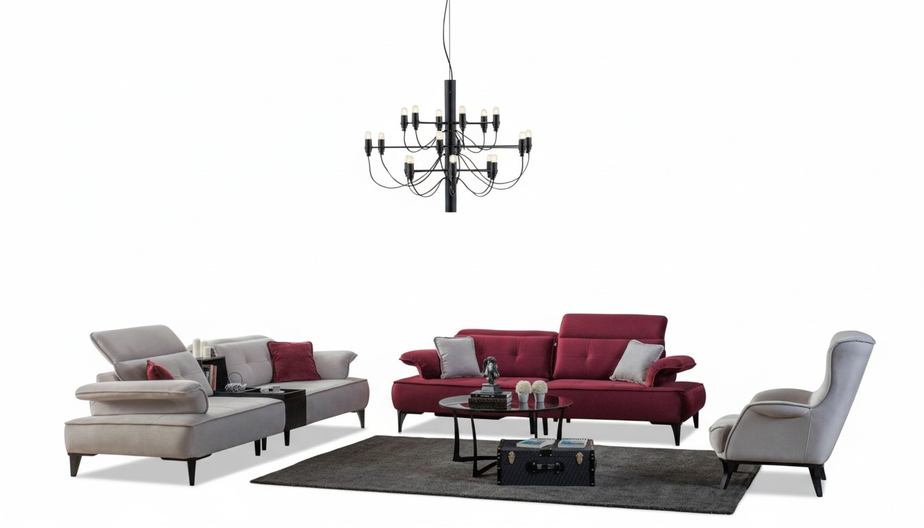 Sofagarnitur Sofa Zweisitzer Sitzer Sessel Grau Stoff Rosa Polyester