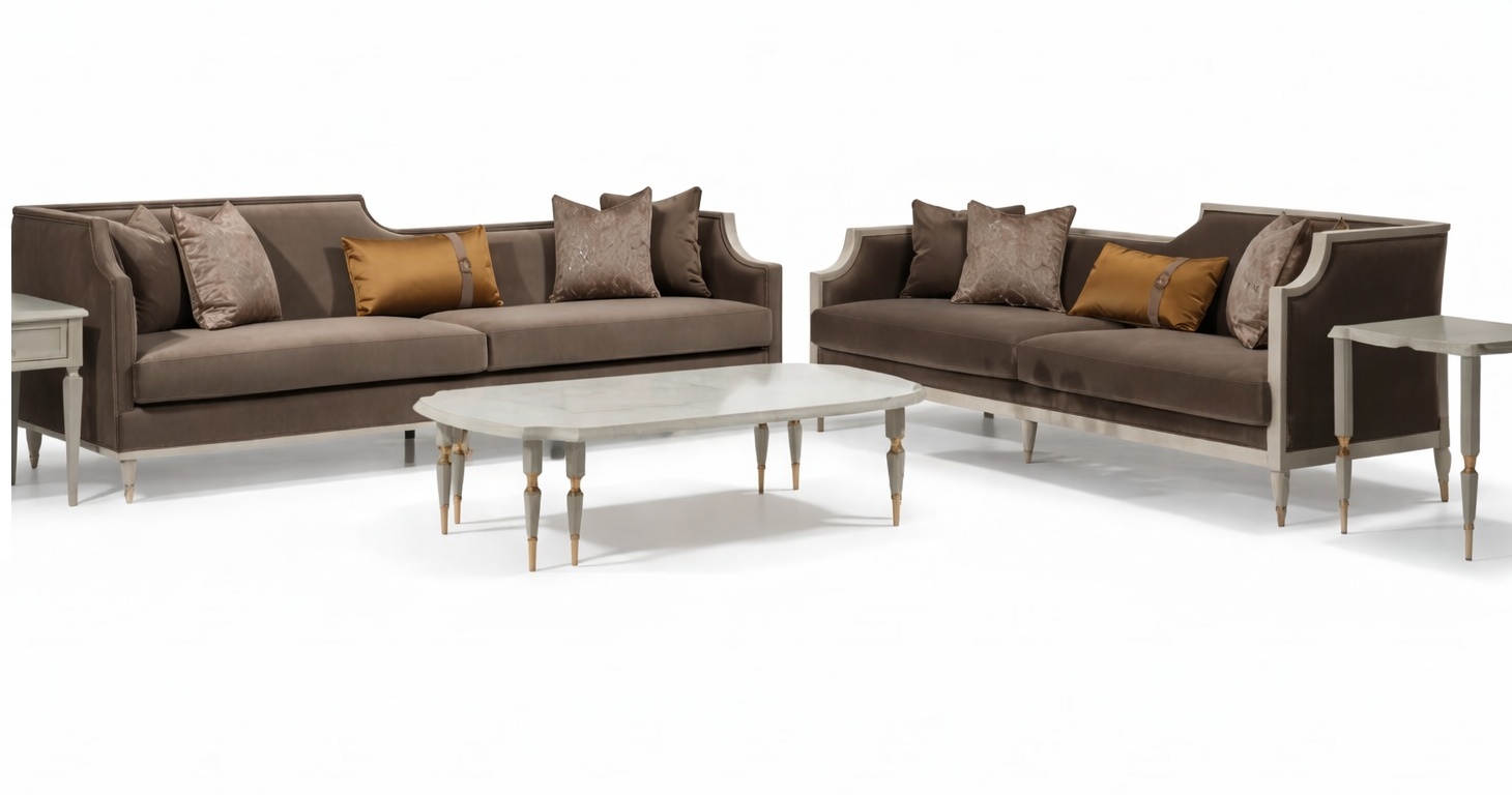 Sofagarnitur Viersitzer 4 Sitz Couchtisch Stoffsofa Polstersofa Braun