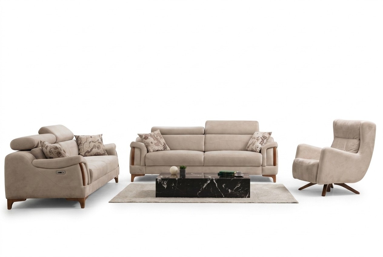 Sofagarnitur Wohnzimmer Dreisitzer Sofa Komplett Einsitzer Sessel Textil Möbel