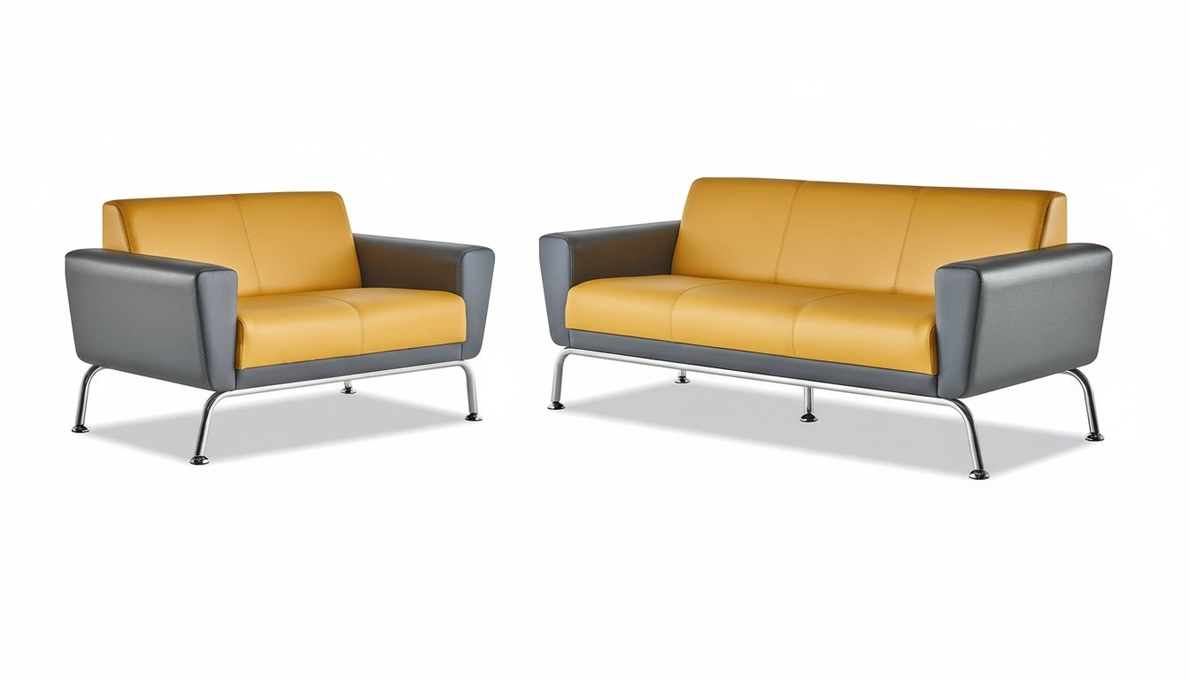 Sofagarnituren 3-Sitzer 2-Sitzer Gelb Grau Sofa-Set Leder Edelstahl