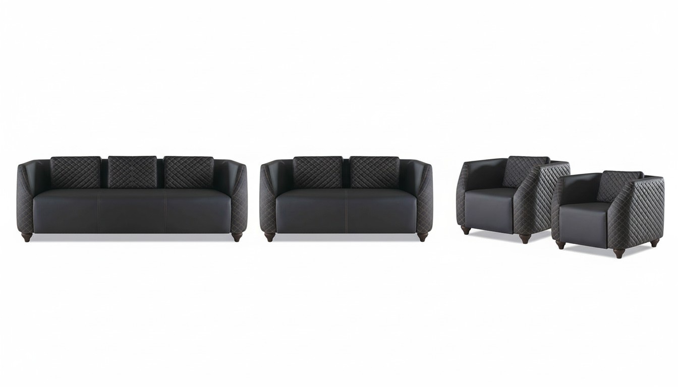 Sofagarnituren 3-Sitzer 2-Sitzer Sessel Schwarz Ledersofas Polster Couch