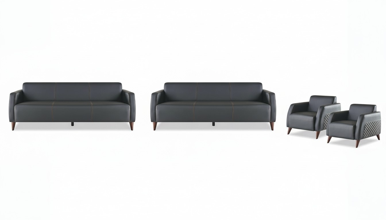 Sofagarnituren Schwarz 3-Sitzer 2-Sitzer Sessel Einfarbig Leder Set Sofas