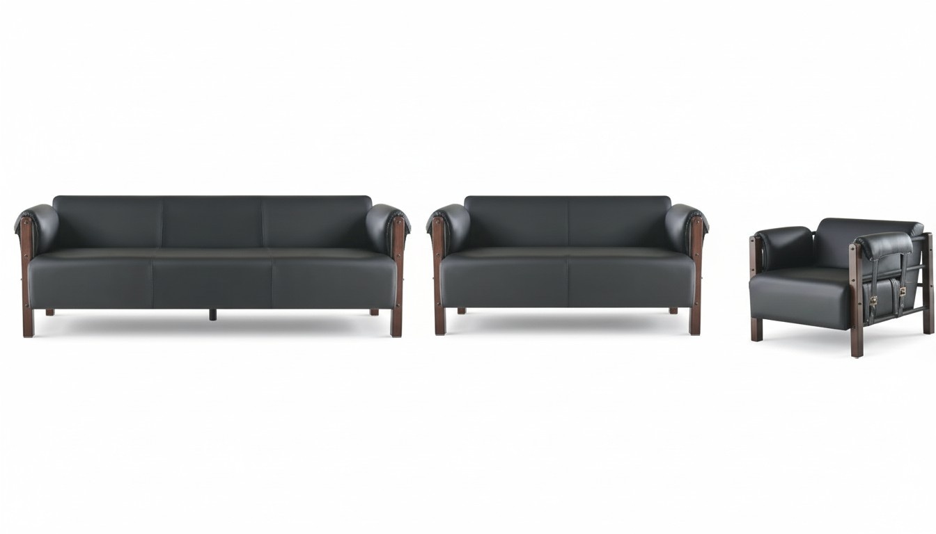 Sofagarnituren Sofa-Set Ledersofa 3-Sitzer 2-Sitzer Sessel Holz Couch