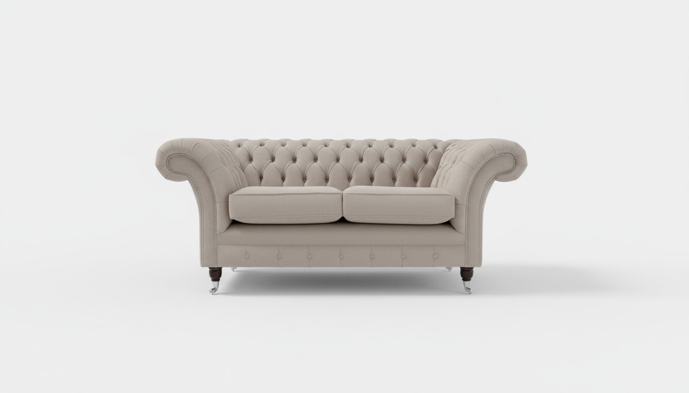 Sofas 2 Sitzer Couch Polster Sofa Stoff Chesterfield Couchen Garnitur Beige Neu