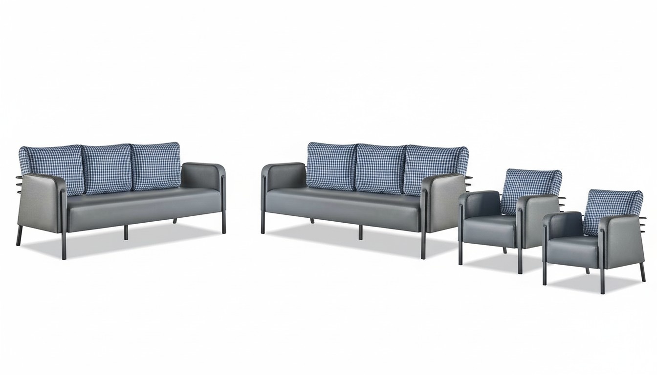 Sofas Polster Edelstahl Ledersofa-Set 3-Sitzer Sessel Grau Blau Textil