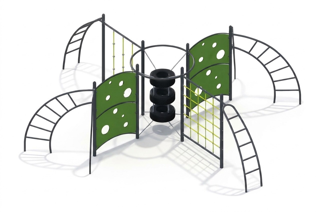 Spielplatz Balanceübergänge Kletternetze Schwebebrücken HangelstangenSpielbrücke