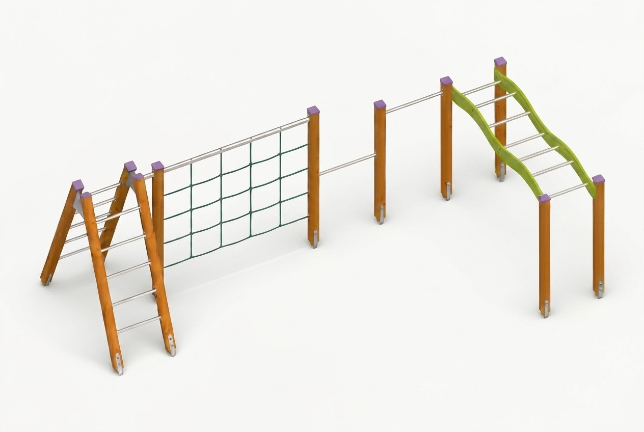 Spielplatz Kletterkombination Seilweg Übungsbrücke Abenteuerplatz Freizeitbrücke